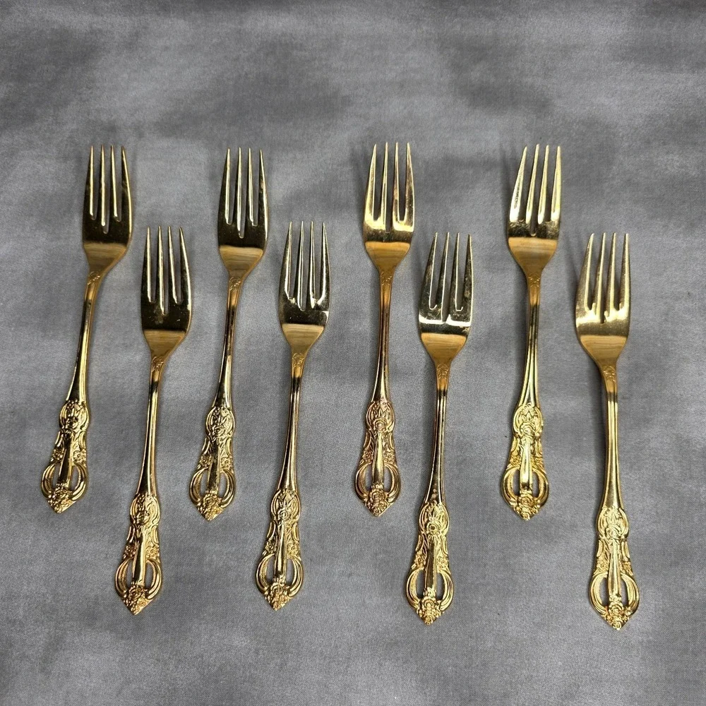 (X8) Hanford Forge Princeton Gold Electroplate Salad Forks 6.75